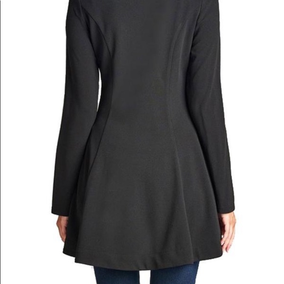 Ladies Black Asymmetric Zipper Peacoat - Picture 5 of 9